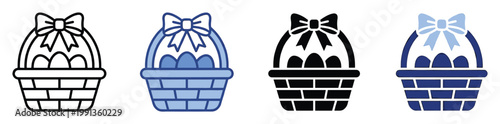 Vibrant Easter basket with eggs and a decorative bow available in multiple icon styles for holiday events