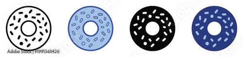 Modern collection of sweet donut icons with sprinkle toppings ideal for engaging dessert applications and cafe branding projects