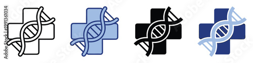 Medical genetics cross and DNA helix symbols for healthcare, biology, and scientific research applications
