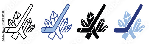 Dynamic ice hockey stick icon with crystal maple leaf design, ideal for sports branding, logos, and digital graphic assets.