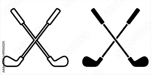 Minimalist illustration of golf clubs in a crossed formation, ideal for sports marketing, golf equipment promotions, and business presentations.