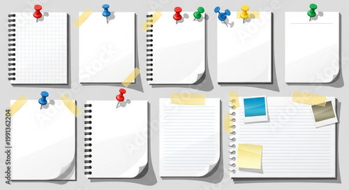 Blank paper note cards pinned.