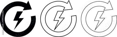 Energy cycle icons black white and outline representations