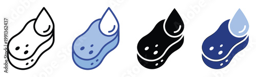 Versatile cleaning sponge and water drop icons for household hygiene, washing, and sanitation product branding.