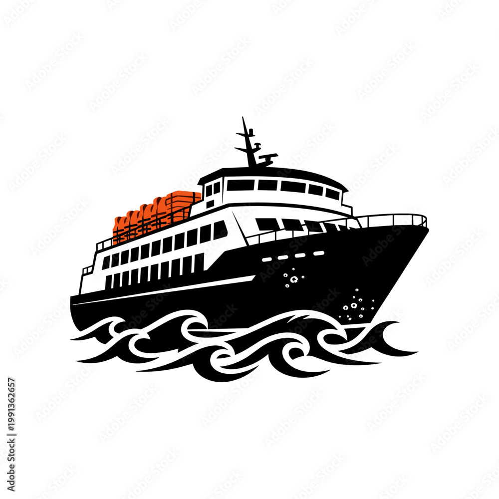 Fototapeta premium Cargo ship navigating through calm waters with waves