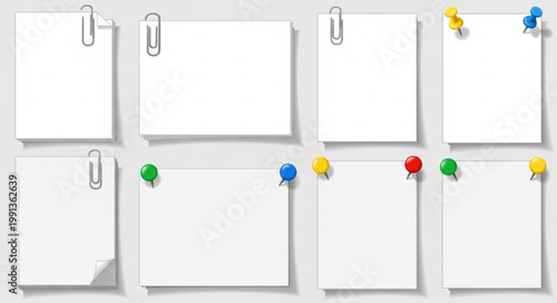 Blank Paper Notes Pinned and Clipped on a Wall.