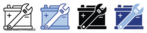 Car battery and adjustable wrench symbol representing automotive vehicle repair services and maintenance solutions for mechanics
