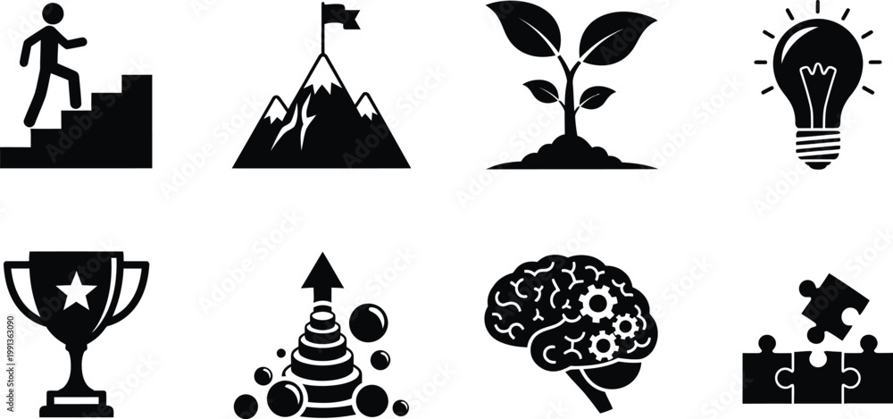 Fototapeta premium Growth achievement icons editable stroke vector illustration for success ideas and strategy concepts