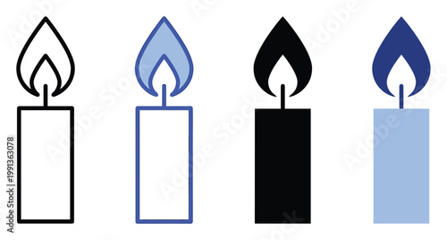 Modern candle light symbol set for holiday event celebration religious commemoration graphic design projects and spiritual web icons
