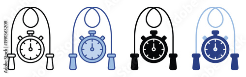 Exercise and fitness timing icons featuring a jump rope and stopwatch for active lifestyle apps