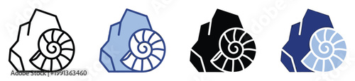 Ammonite fossil in a rock icon set showing prehistoric geology for scientific and educational applications