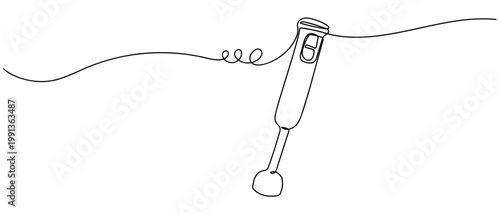 Handheld food mixer in continuous one line drawing. Minimalistic Doodle vector illustration Editable stroke.