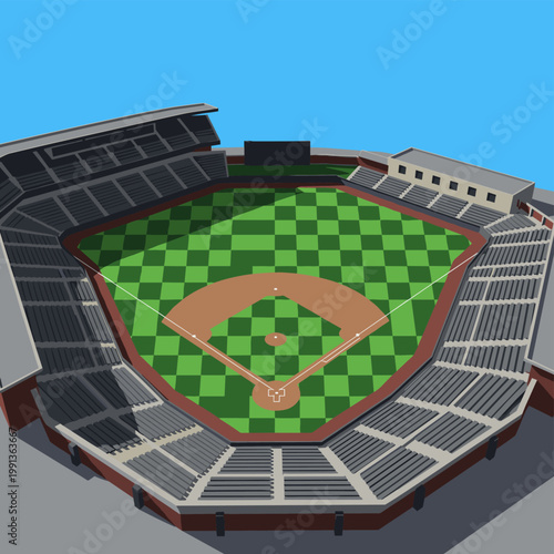 Aerial View Empty Baseball Field Green Brown and Gray Seats