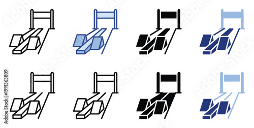 Sport starting blocks icon set representing track and field sprint race equipment for athletic competition designs and apps