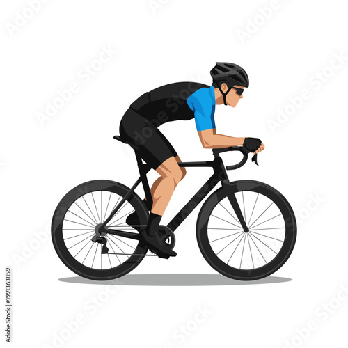 Cyclist Riding Black Road Bike Blue Shirt biking cycling