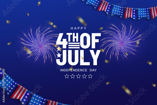 Fourth of july american independence day banner with blue background