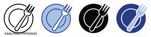 Simple plate and fork icon set suitable for various restaurant menu designs food service applications and dining themed projects