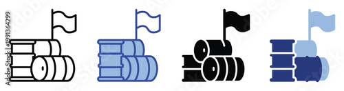 Industrial barrels with a flag marking resource goals and fuel energy sector objectives for business graphics