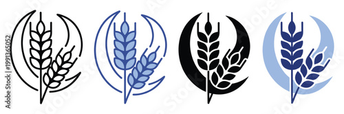 Agricultural wheat crop emblem for natural food product packaging and farming company visual identity