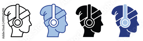 Human profile wearing beanie and headphones icon for audio services, music apps, and cold weather themes