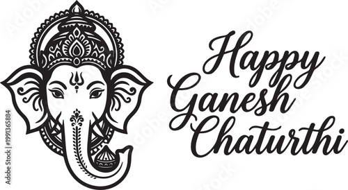 Ganesha head with Happy Ganesh Chaturthi text vector 
