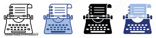 Typewriter icons in various graphic styles perfect for stationery branding communication and content creation projects