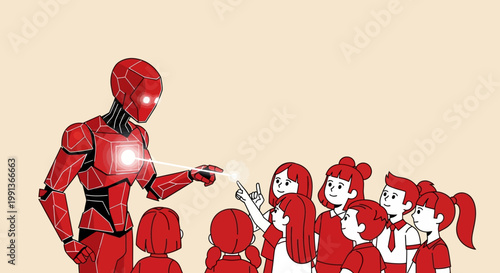 Robot interacting with little children.