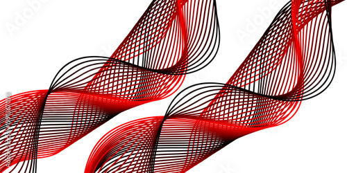 Abstract red and white wavy background features a stylish silk necktie with a blue striped pattern for an elegant business suit