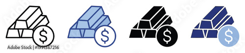 Investment and wealth concept showing stacked precious metal ingots with a dollar coin for financial and economic applications
