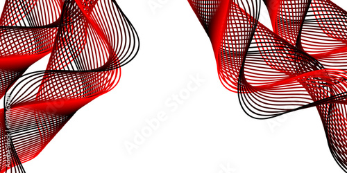 A red and white abstract pattern background featuring a formal silk necktie with a striped blue and red textile design for elegant men's business fashion