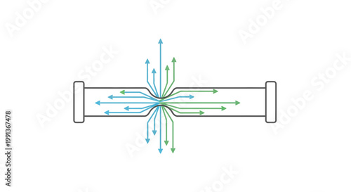 Vector fluid dynamics, flow simulation, arrows, tube, green blue, engineering concept