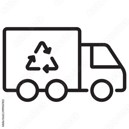 Minimalist line icon of a recycling truck representing urban waste collection and environmental management services