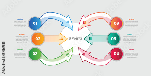 Fotografie 6 points infographic with gradient style with small circle with arrow centered d