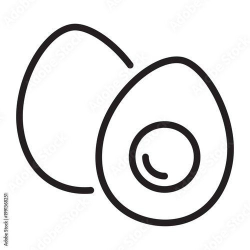 Line icon depicting a whole egg and a sliced egg showing the yolk representing poultry products and protein