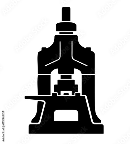 Industrial Power Hammer Forging Machine Silhouette Vector Illustration Professional Blacksmith Workshop Equipment Icon Design for Metal Fabrication and Tooling
