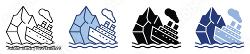 Sinking ship icon depicting a maritime disaster with an iceberg for historical events and safety warnings.