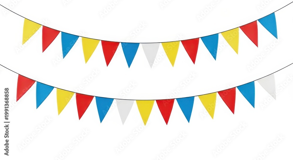 Obraz premium Colorful triangular pennant banners on white background for party decoration
