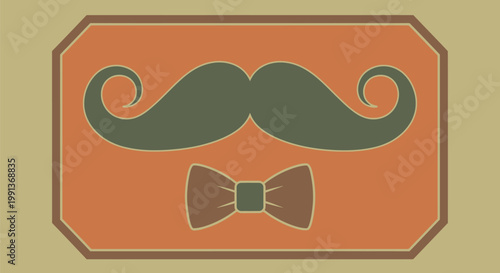 Stylized graphic illustration featuring a classic handlebar mustache and a neat bow tie.