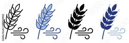 Wheat ear and wind icon symbolizing agriculture and natural forces useful for app interfaces or farmingrelated projects.