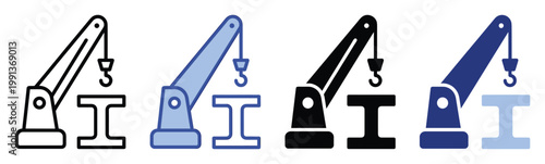 Construction crane with hook lifting an I beam girder representing heavy industry and building engineering for professional projects