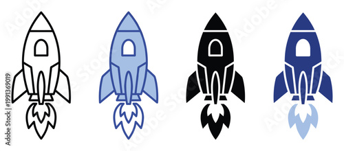 Set of rocket launch icons symbolizing startup success and rapid business growth perfect for technology applications