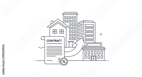 Business contract agreement for real estate property transaction illustration.