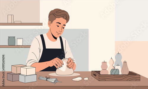 Man Making Handmade Candles at Home Workshop