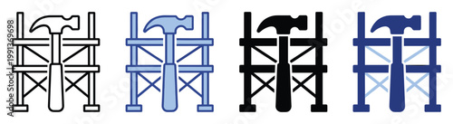 Construction hammer and scaffolding icon symbolizing building industry and repair work perfect for web and app graphics