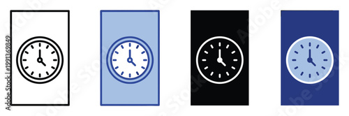 Versatile clock icons displaying time for contemporary user interfaces, mobile applications, and productivity tools