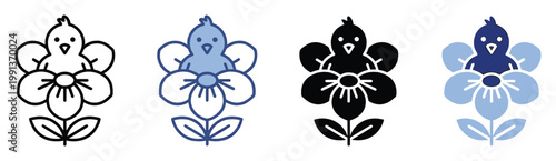 A charming baby bird icon blossoming from a flower, perfect for spring themes or nursery branding applications