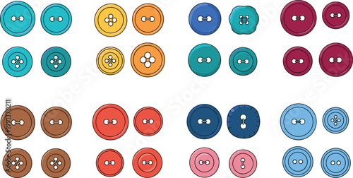 Collection of colorful clothing button vectors in various shapes and sizes for sewing tailoring fashion design and textile craft projects