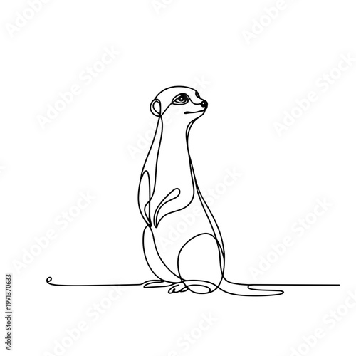 Meerkat Standing Alert in Single Line Style, Minimal Monoline Wildlife Illustration Vector Icon for Safari and Desert Nature Concepts