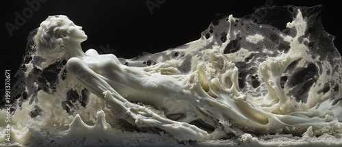 Melting surreal ivory sculpture of female figure