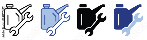 Automotive maintenance icon featuring a fluid canister and wrench for service and repair applications